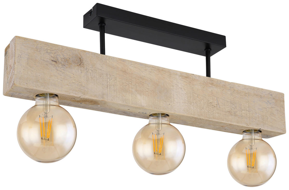 DECKENLEUCHTE    60/6/19 cm  - Dunkelbraun/Schwarz, Natur, Holz/Metall (60/6/19cm) - Globo