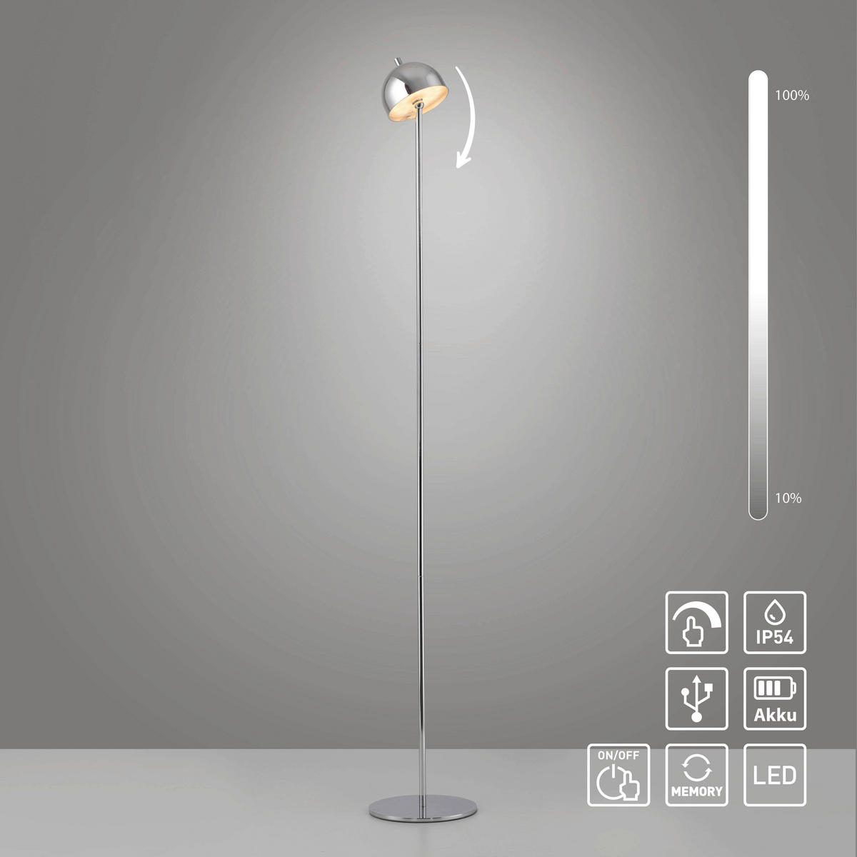 AKKU-STEHLEUCHTE 18/18/126 cm    - Chromfarben, Design, Kunststoff/Metall (18/18/126cm) - Schöner Wohnen
