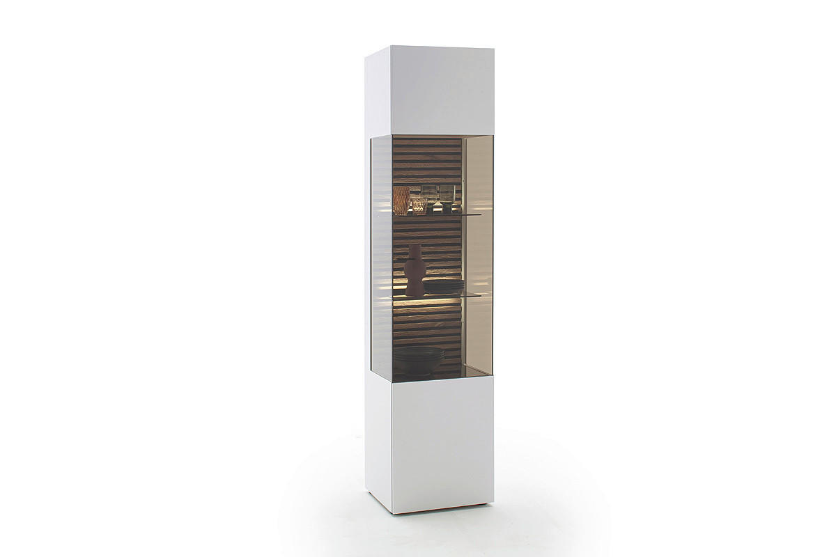 VITRINE in massiv Kerneiche Weiß, Eichefarben  - Eichefarben/Anthrazit, Design, Glas/Holz (48/205/44cm) - Schöner Wohnen