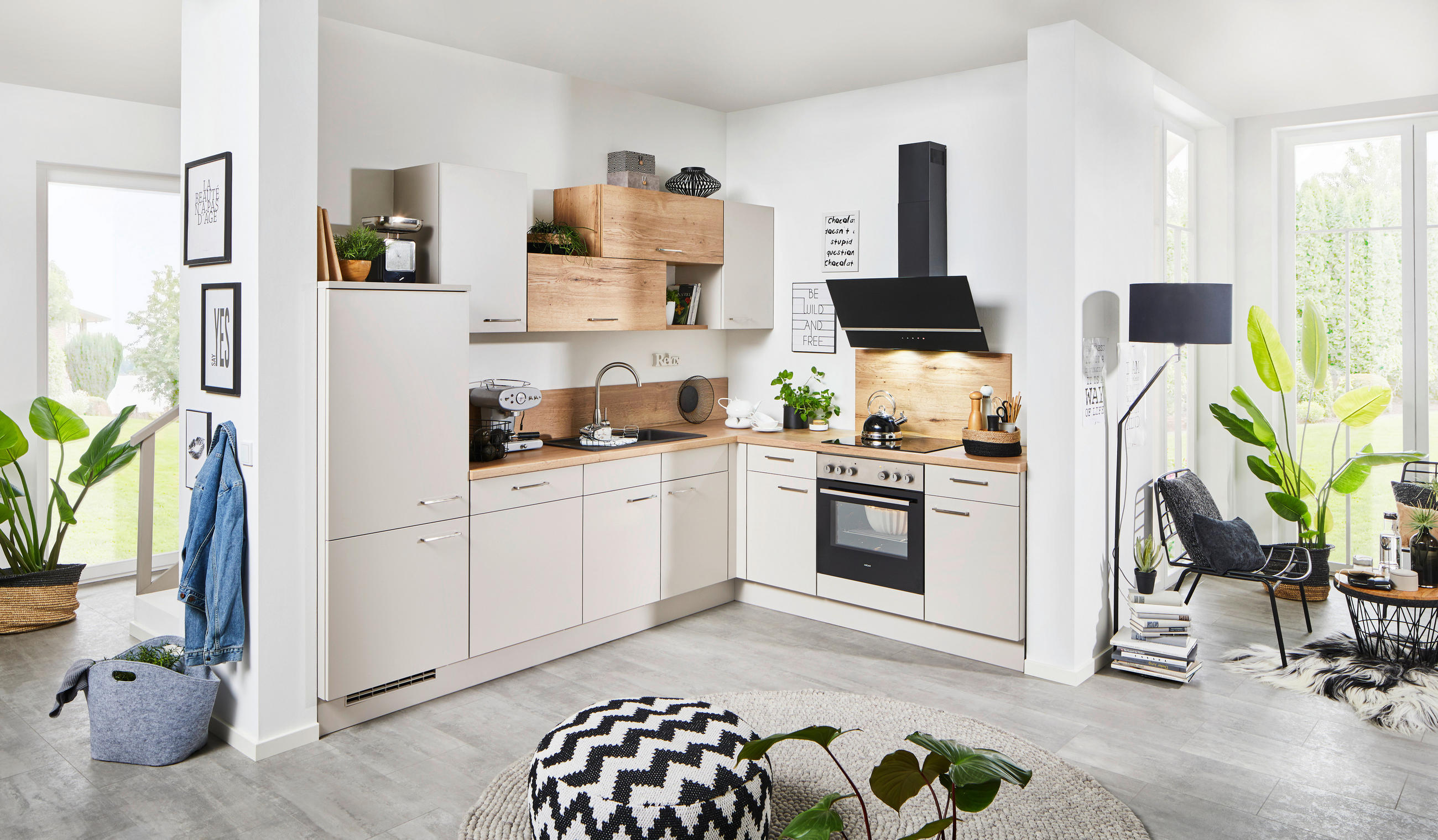 ROHOVÁ KUCHYŇA LARS 285 - piesková/farba duba, Design, kompozitné drevo (285/215cm) - Celina