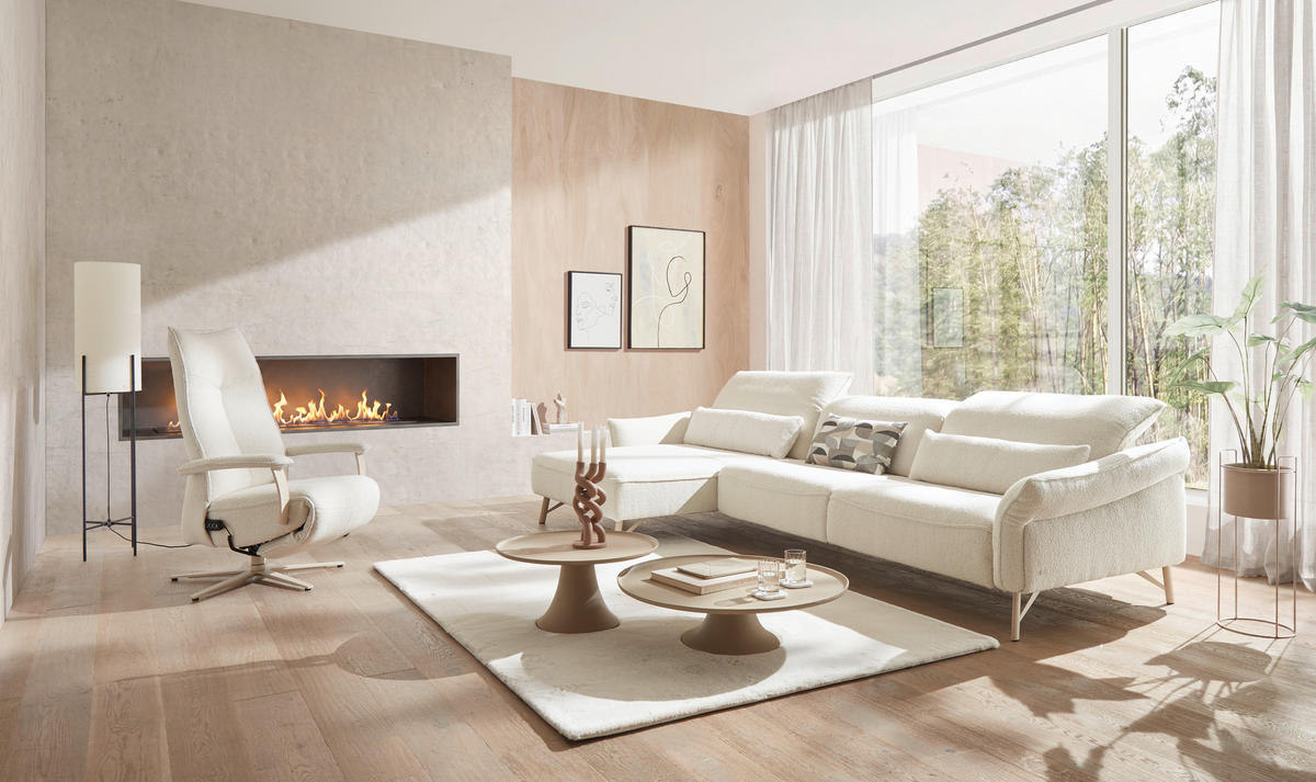 ECKSOFA Creme Chenille Rücken echt  - Beige/Creme, Design, Textil/Metall (165/329cm) - Johann Jakob