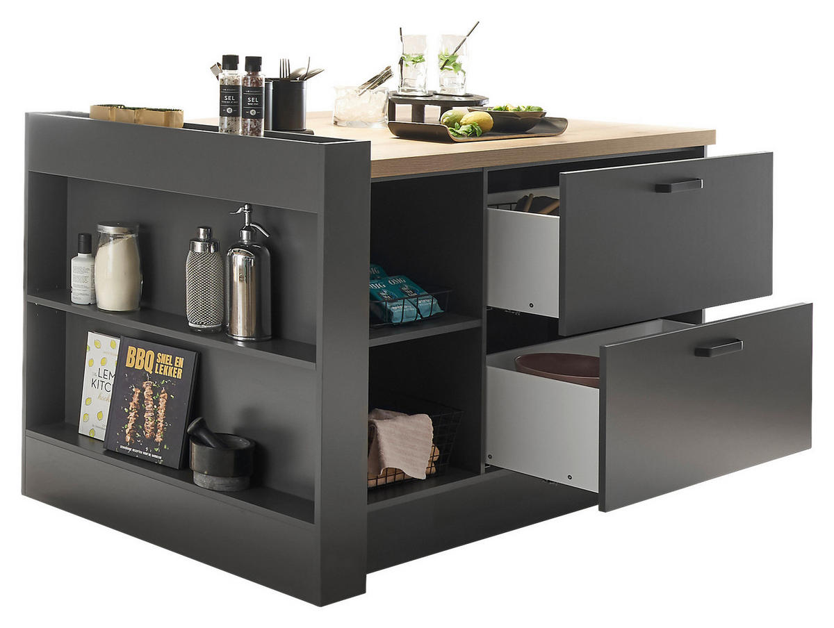 KÜCHENINSEL 154/91/90 cm  in Graphitfarben, Eichefarben  - Eichefarben/Graphitfarben, Design, Holzwerkstoff/Metall (154/91/90cm) - MID.YOU