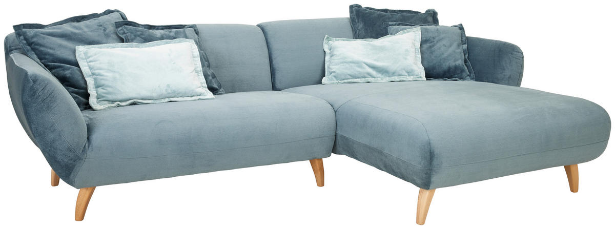 ECKSOFA in Plüsch Petrol  280/175 cm  - Buchefarben/Petrol, Design, Holz/Textil (280/175cm) - Carryhome