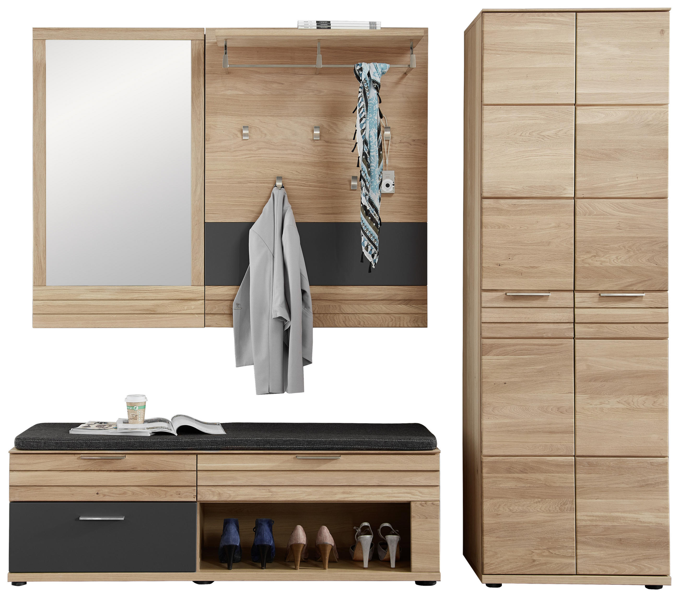 GARDEROBE Graphitfarben, Eichefarben - Eichefarben/Graphitfarben, Natur, Holz/Textil