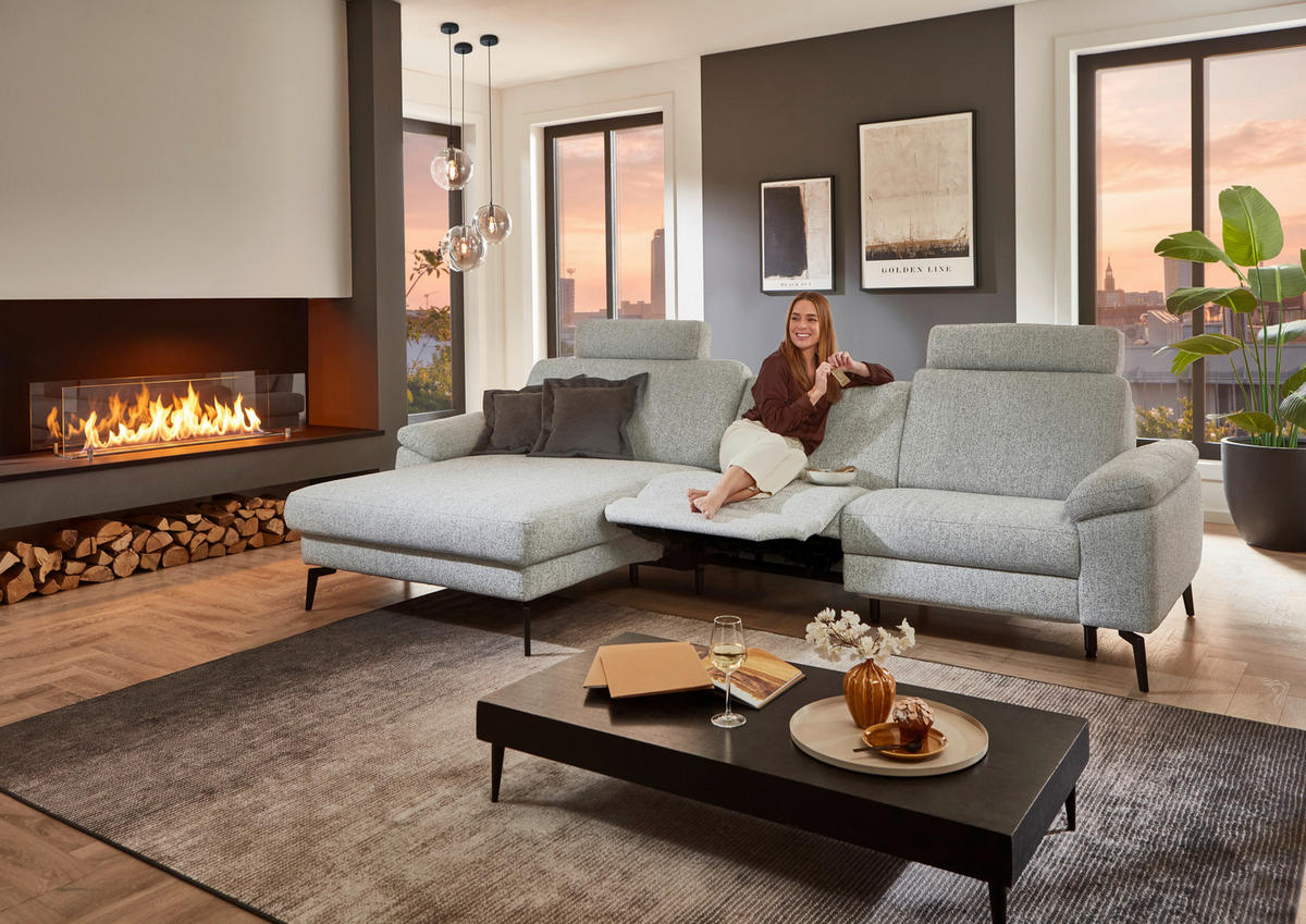 ECKSOFA  in Chenille Silberfarben  171/309 cm  - Silberfarben/Schwarz, Design, Textil/Metall (171/309cm) - Valdera