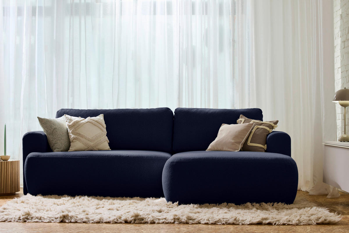 ECKSOFA Dunkelblau Bouclé Rückenkissen, Rücken echt  - Schwarz/Dunkelblau, KONVENTIONELL, Kunststoff/Textil (257/170cm) - Tom Tailor