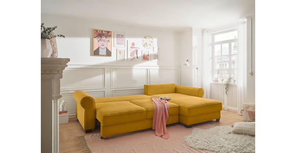 ECKSOFA Gelb Cord  - Gelb/Schwarz, KONVENTIONELL, Kunststoff/Textil (318/197cm) - Hom`in