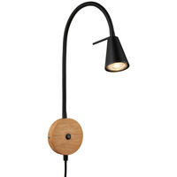 ZIDNA LAMPA - svetlobraon/crna, Osnovno, drvo/metal (41/46cm)