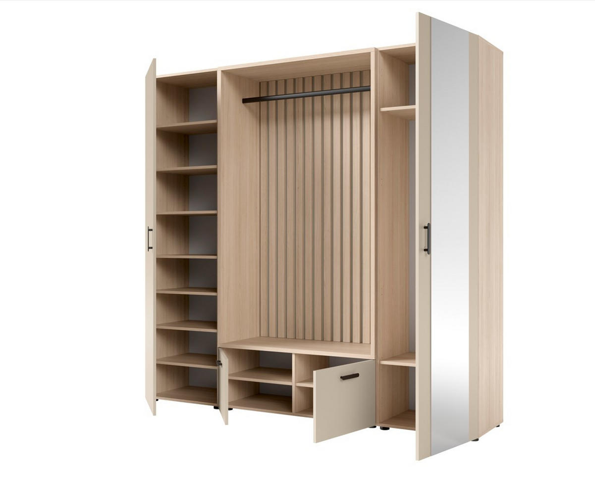 GARDEROBE  in 210/200/45 cm  - Kaschmir/Eichefarben, Design, Glas/Holzwerkstoff (210/200/45cm) - Livetastic