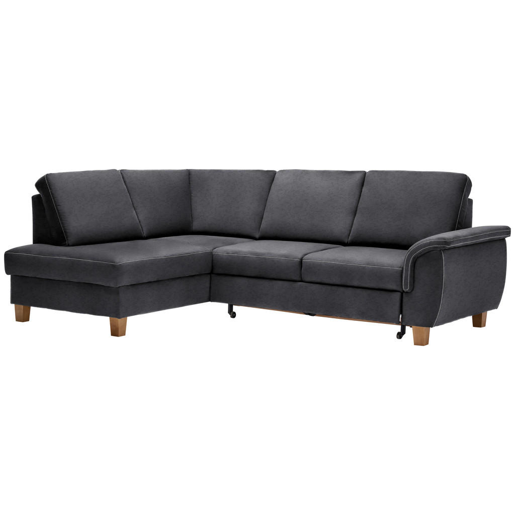 Thumbnail - Cantus Ecksofa, Dunkelgrau, Textil, Eiche, 4-Sitzer, Ottomane links, L-Form, 253x185 cm, Stoffauswahl, Liegefunktion, se...