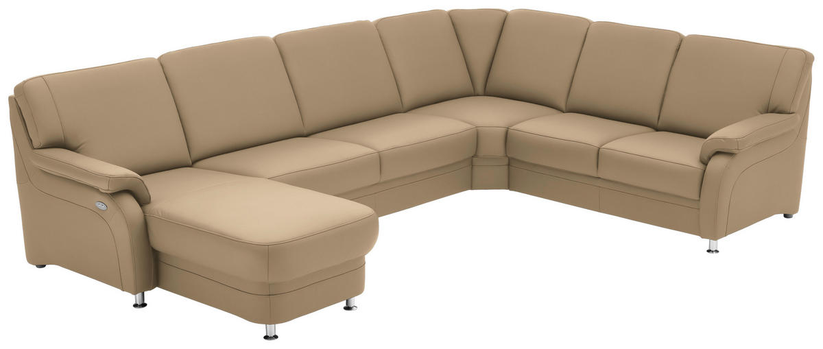 WOHNLANDSCHAFT Echtleder Beige  - Beige/Alufarben, Konventionell, Leder/Metall (165/329/239cm) - Beldomo Premium