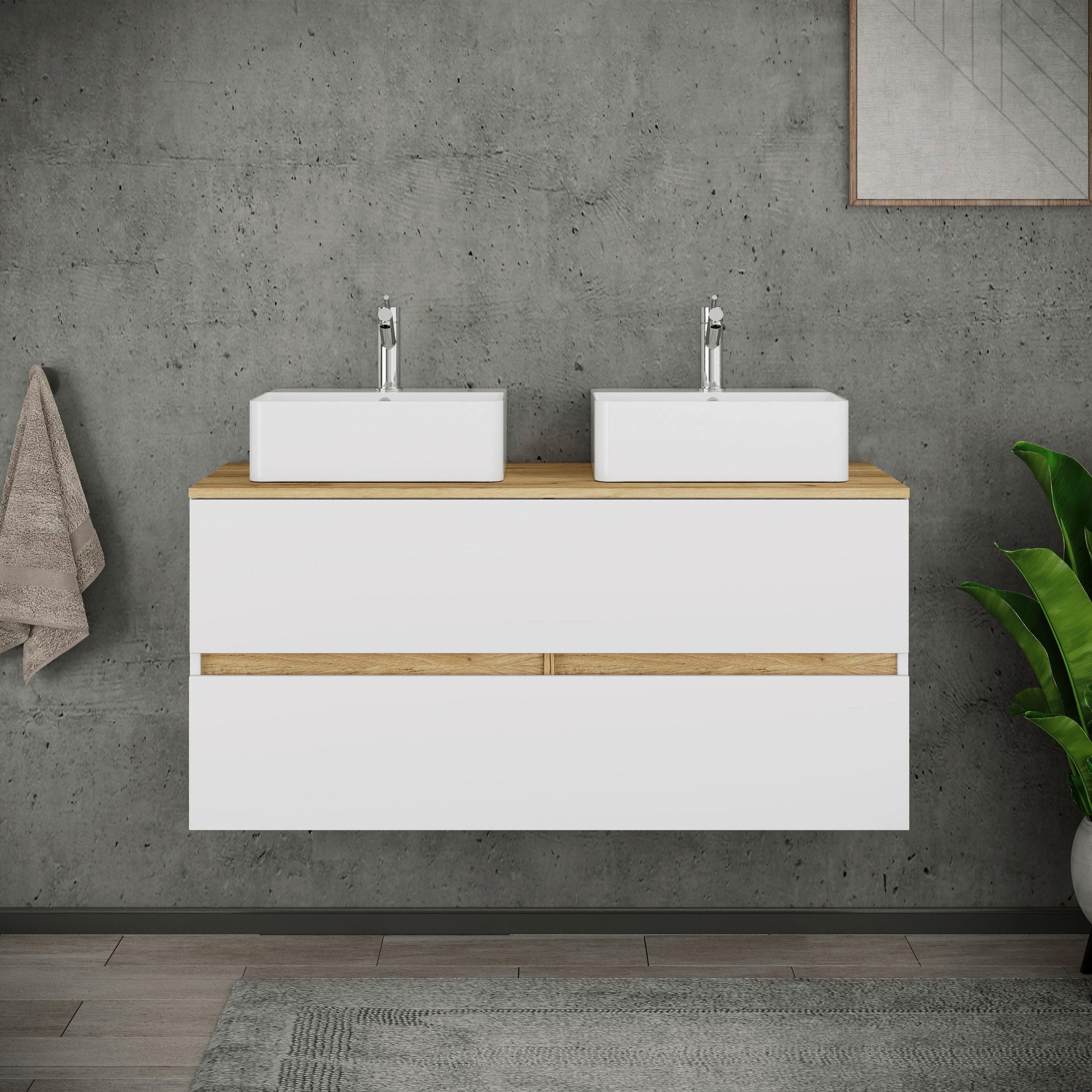 BADEZIMMER 3-teilig  in 111 cm  - Honigeiche/Weiß, Trend, Keramik/Holzwerkstoff (111cm) - MID.YOU