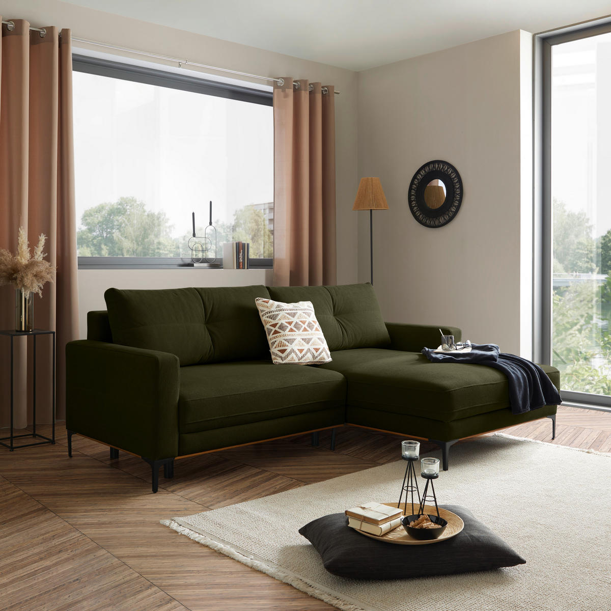 ECKSOFA in Schlammfarben  - Schlammfarben/Schwarz, Modern, Textil/Metall (238/162cm) - Ondega