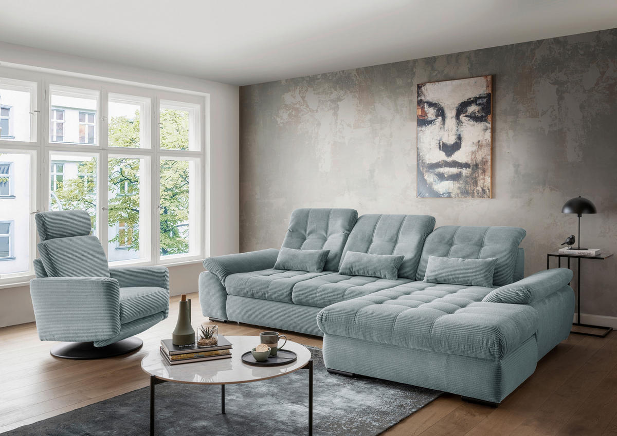 ECKSOFA in Cord Hellblau  - Schwarz/Hellblau, Modern, Textil/Metall (314/184cm) - Livetastic