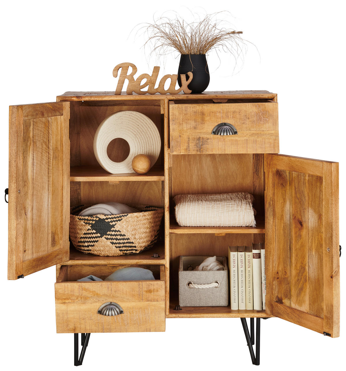 KOMMODE 80/100/40 cm  in Naturfarben, Hellbraun  - Hellbraun/Schwarz, Lifestyle, Holz/Metall (80/100/40cm) - Landscape