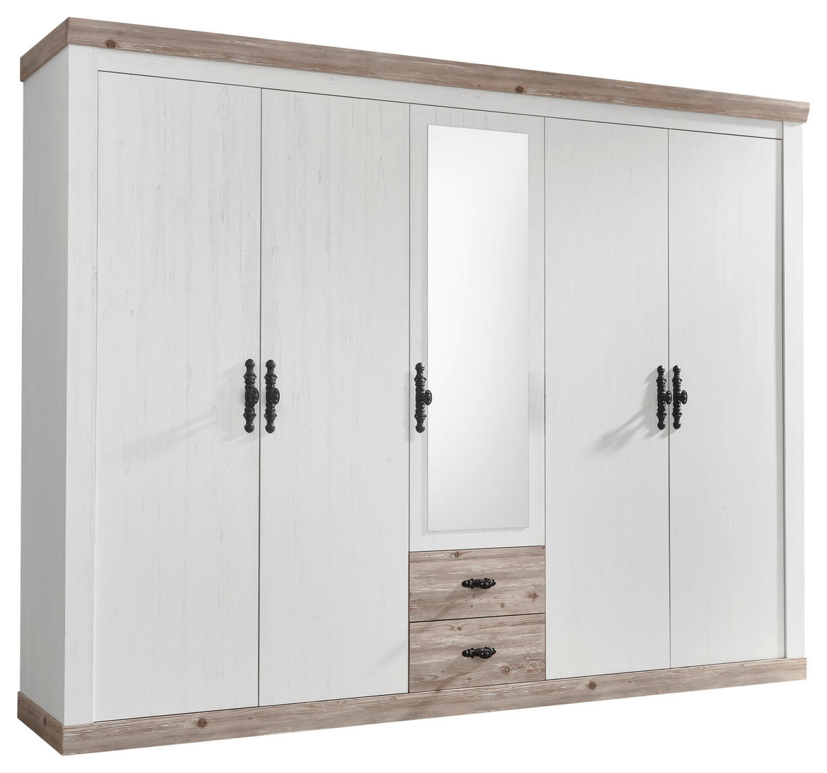 KLEIDERSCHRANK 265/201/60 cm 5-türig Pinienfarben, Hellbraun  - Hellbraun/Schwarz, Design, Holzwerkstoff/Metall (265/201/60cm) - MID.YOU
