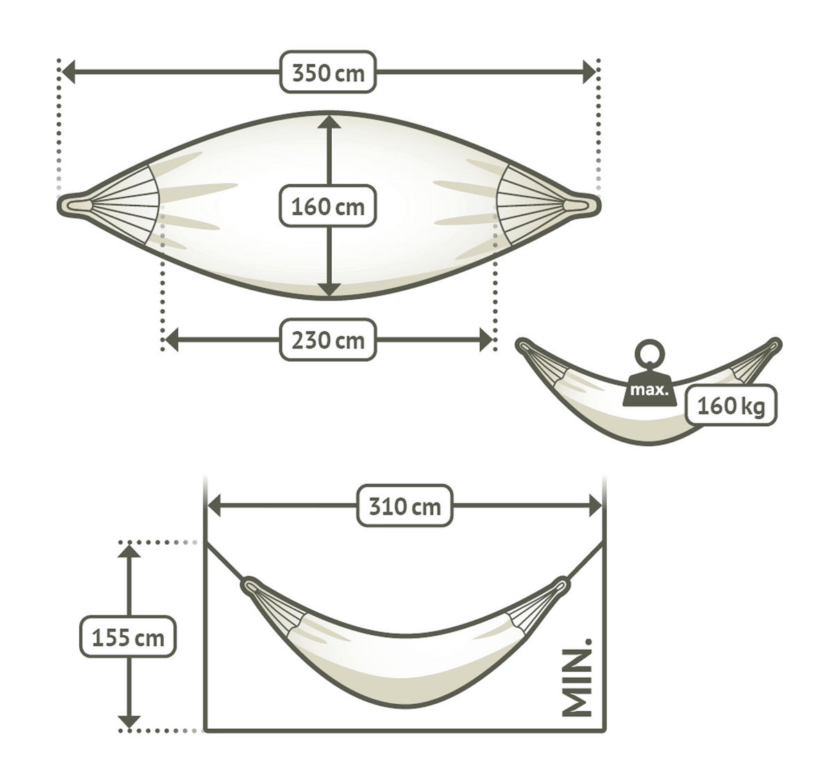 HÄNGEMATTE double org. cotton  - Waldgrün/Dunkelgrün, KONVENTIONELL, Textil (160/350cm) - La Siesta