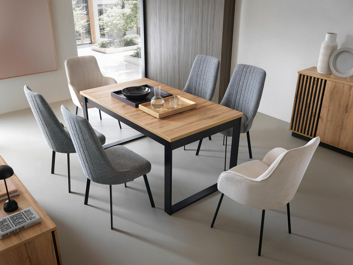 ESSTISCH Schwarz, Eiche Wotan rechteckig  ausziehbar  - Eiche Wotan/Schwarz, MODERN, Holzwerkstoff/Metall (160-240/90/77cm) - home24