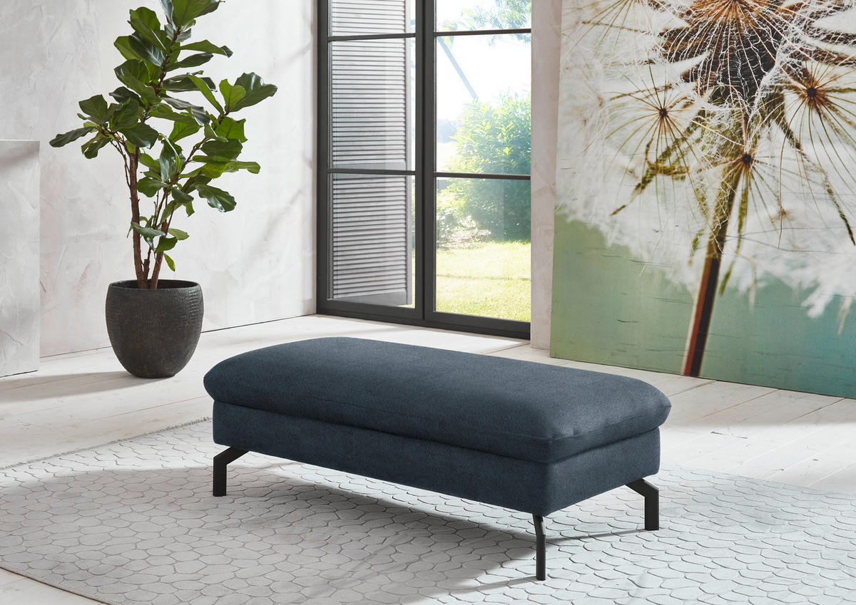 ECKSOFA in Velours Blaugrau  - Blaugrau/Schwarz, Design, Textil/Metall (179/306cm) - Beldomo System