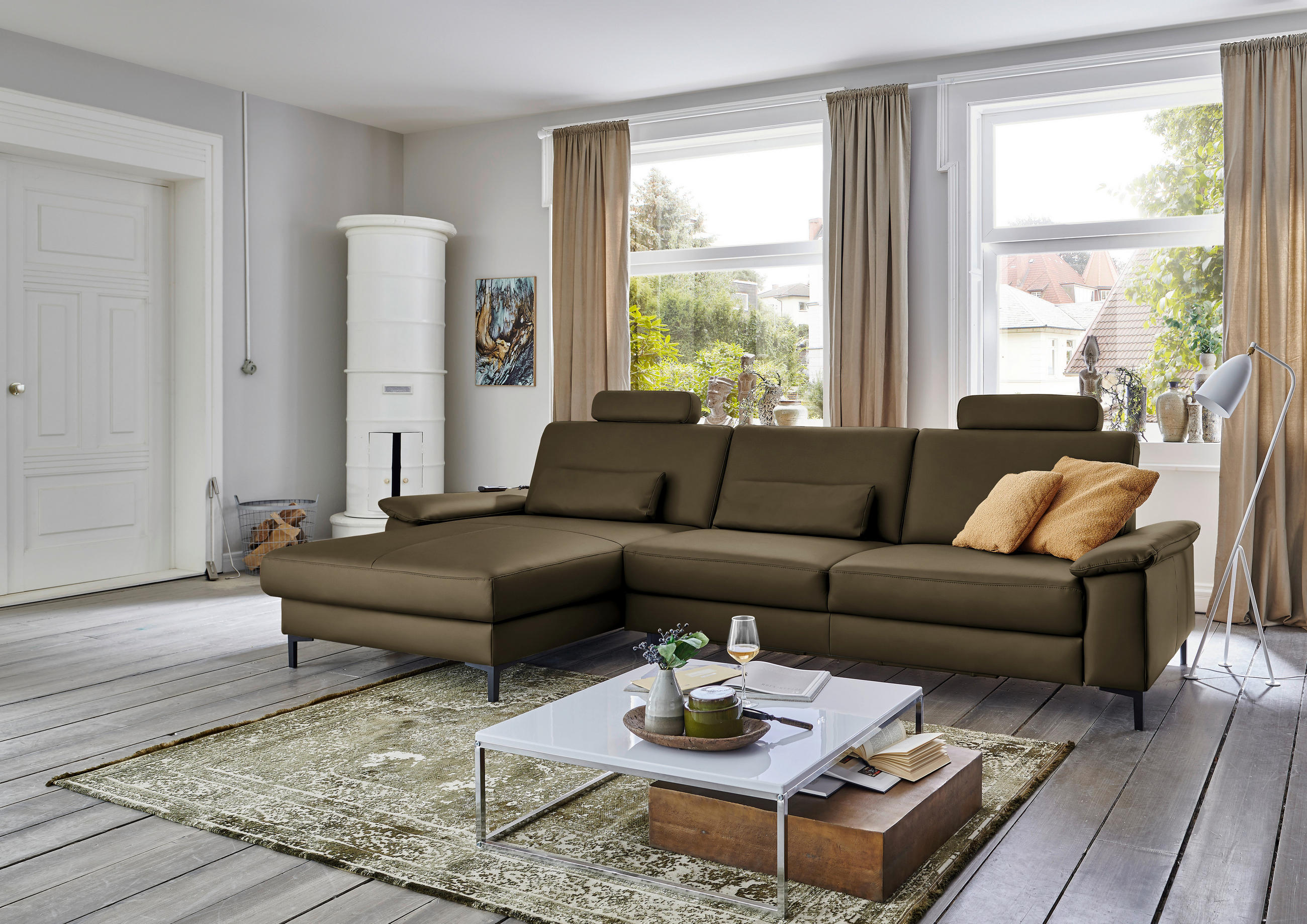 ECKSOFA in Echtleder Grün  - Schwarz/Grün, Design, Leder/Metall (176/334cm) - Dieter Knoll