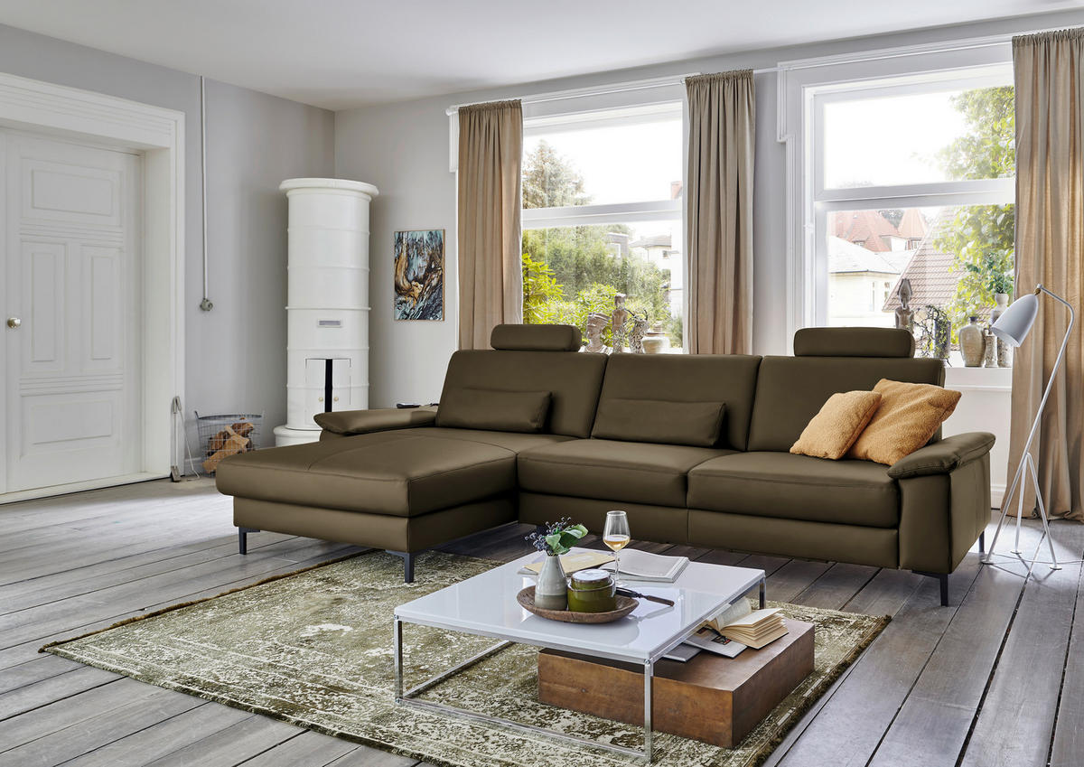 ECKSOFA in Echtleder Grün  - Schwarz/Grün, Design, Leder/Metall (176/334cm) - Dieter Knoll