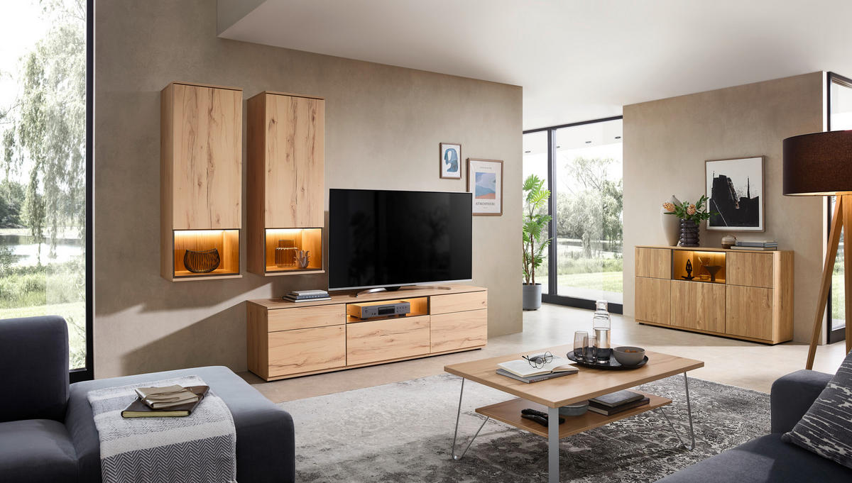 SIDEBOARD Eichefarben  150/85/40 cm  - Eichefarben, KONVENTIONELL, Glas/Holzwerkstoff (150/85/40cm) - Venda