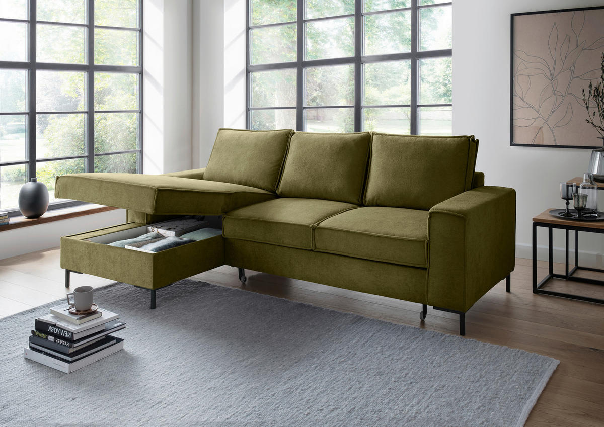 ROHOVÁ SEDAČKA, textil, zelená - černá/zelená, Moderní, kov/textil (150/240cm) - Livetastic