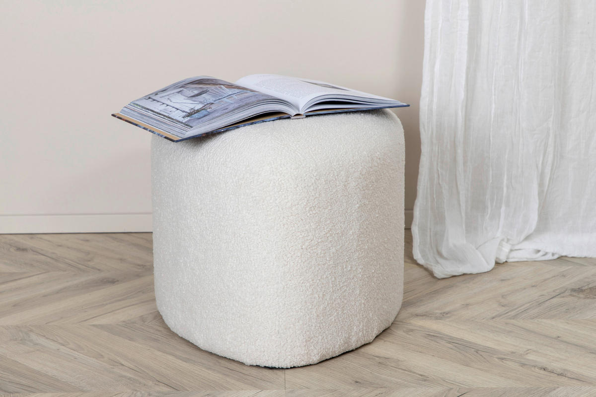 POUF in Weiß Textil Weiß  - Weiß, Design, Textil (46/41/46cm) - Livetastic