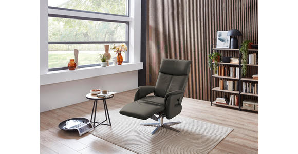 RELAXSESSEL in Leder Grau  - Edelstahlfarben/Grau, Design, Leder/Metall (70/124/85cm) - Cantus