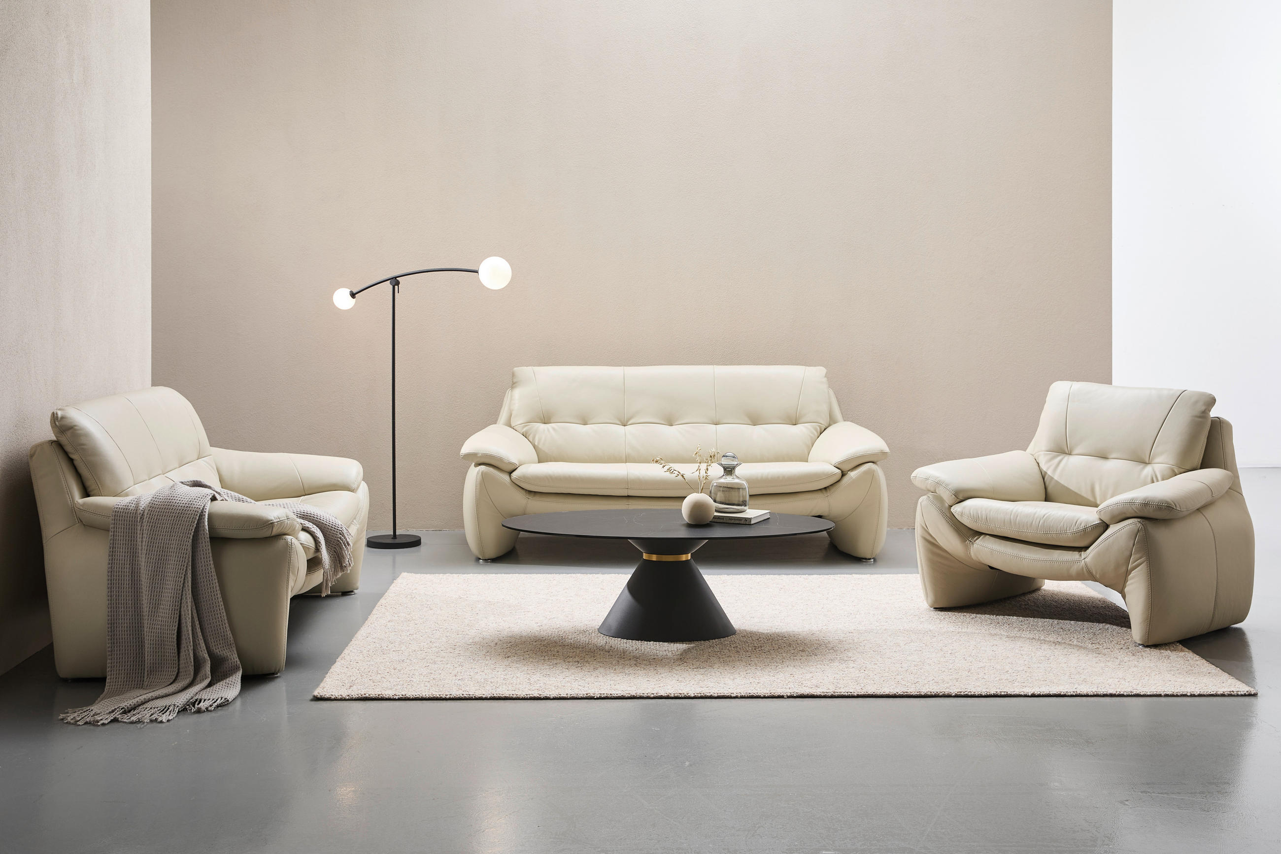 Thumbnail - Celina Home 3-Sitzer-Sofa, Beige, Leder, Echtleder, Spaltleder, Rindleder, 198x86x91 cm, Made in EU, Lederauswahl, Stoff...