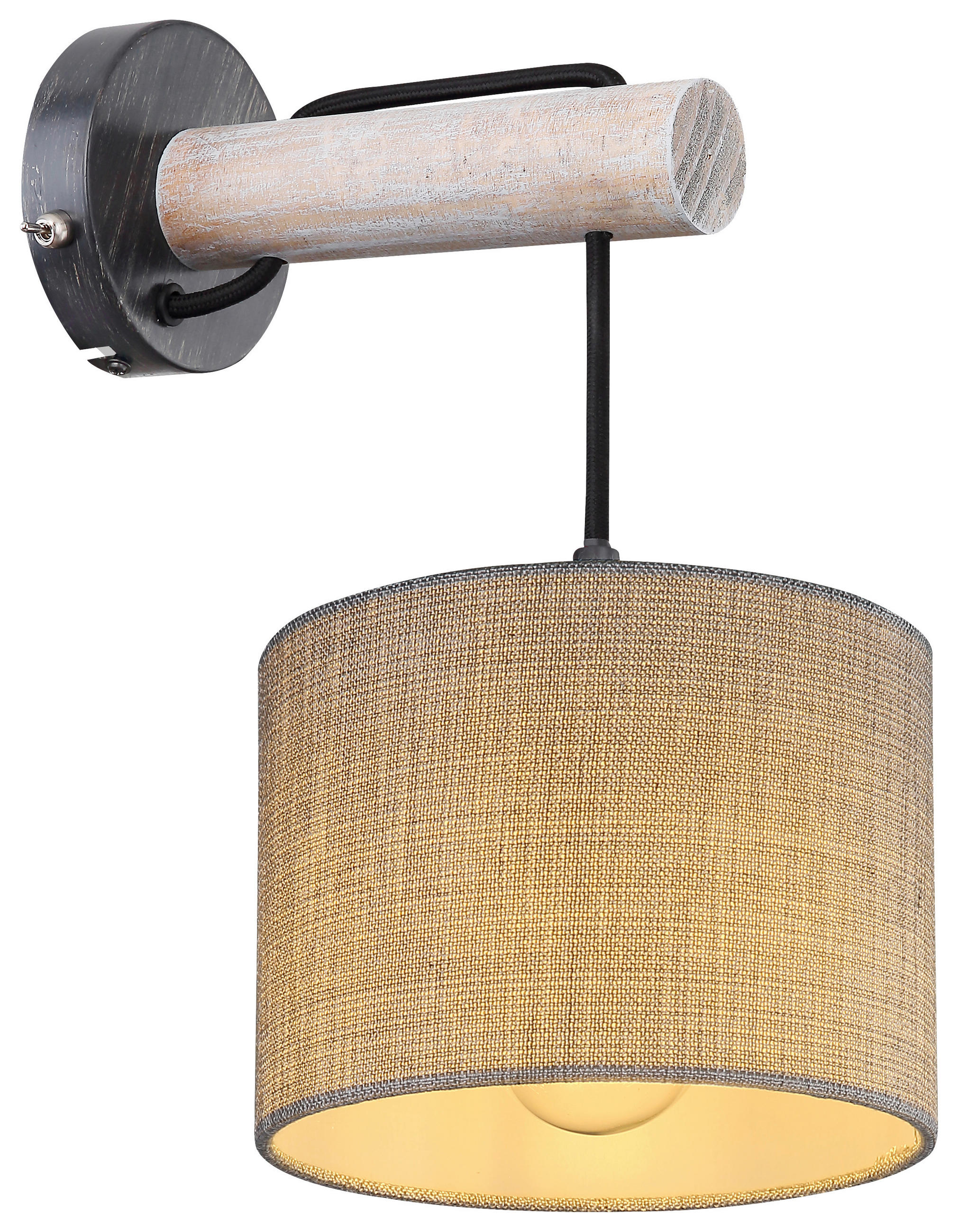 WANDLEUCHTE - Schwarz/Grau, Basics, Holz/Textil (18/25,5/33,5cm) - Globo