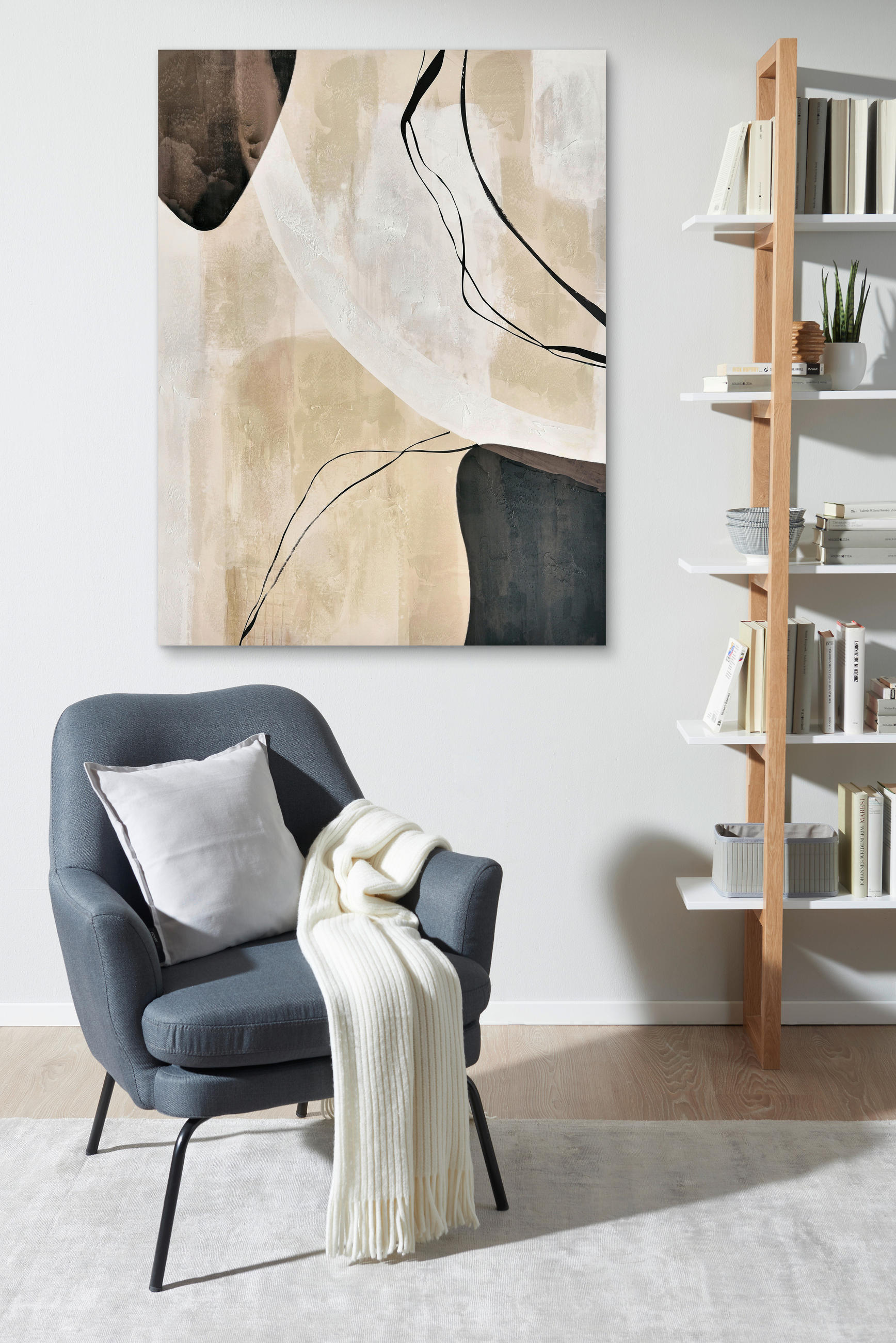 ÖLGEMÄLDE Abstraktes 90/120 cm  - Beige/Schwarz, Design, Holz/Textil (90/120cm) - Monee