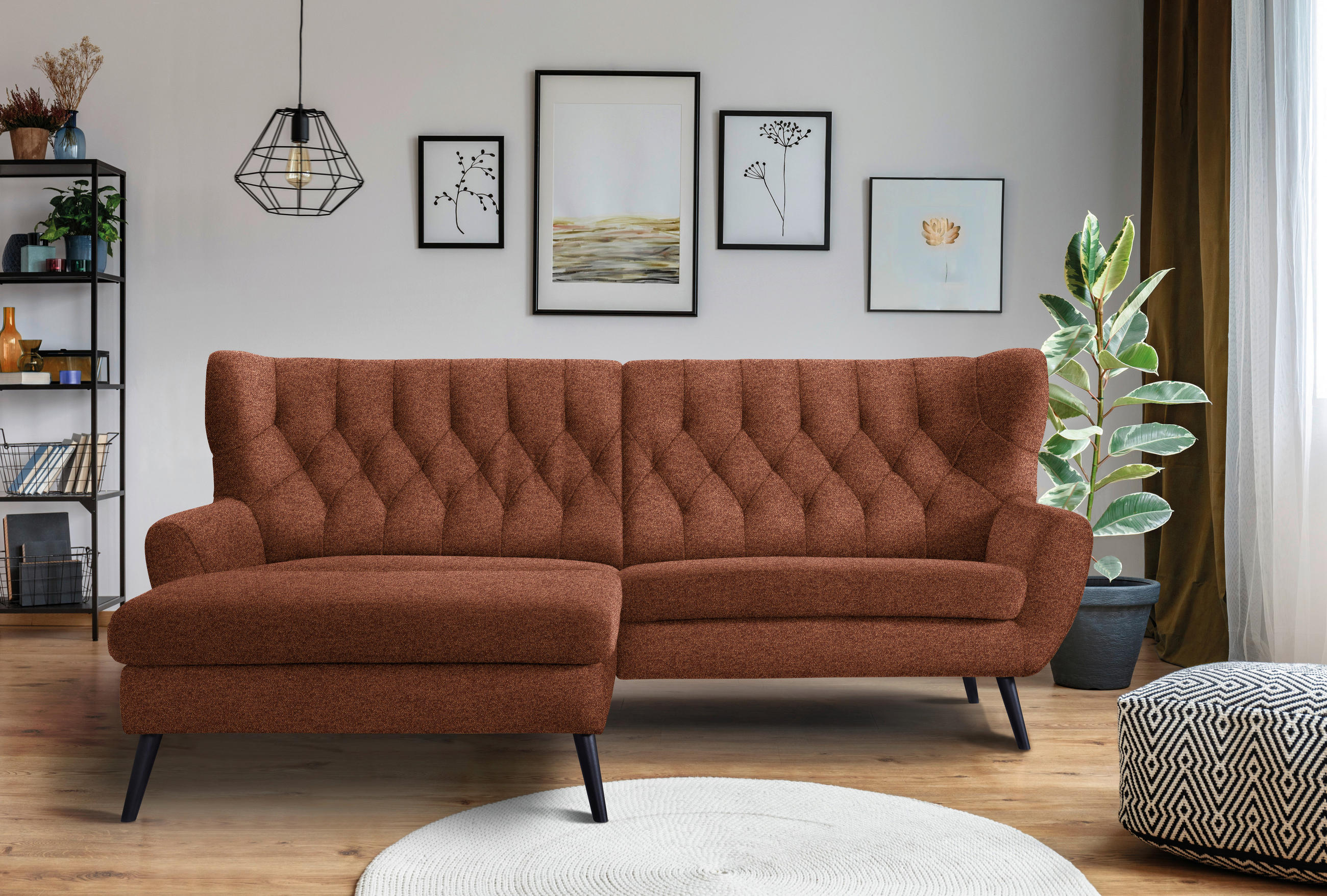 ECKSOFA in Flachgewebe Rostfarben  - Rostfarben/Schwarz, Design, Holz/Textil (165/237cm) - Stylife