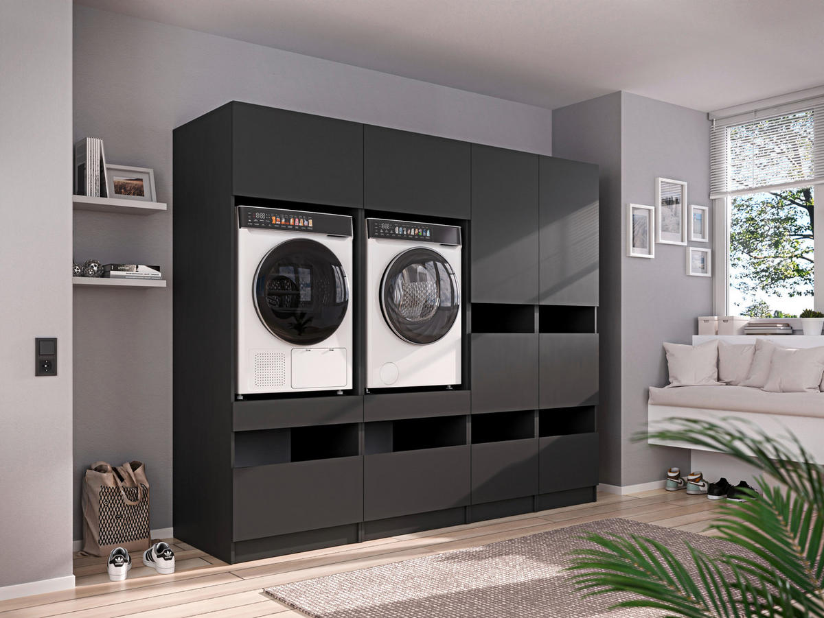 WASCHMASCHINENSCHRANK 68/200/68 cm  in Anthrazit  - Anthrazit/Schwarz, Design, Holzwerkstoff/Metall (68/200/68cm) - Milino