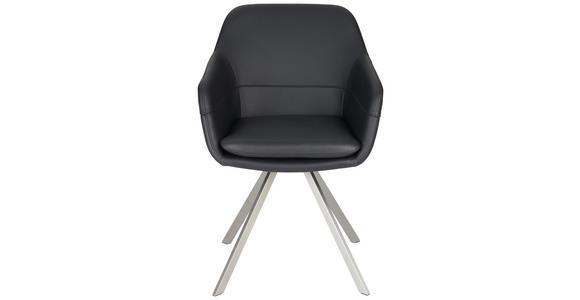 ARMLEHNSTUHL  ,  ,  , Echtleder  - Edelstahlfarben/Schwarz, Design, Leder/Metall (60,5/86/62,5cm) - Novel