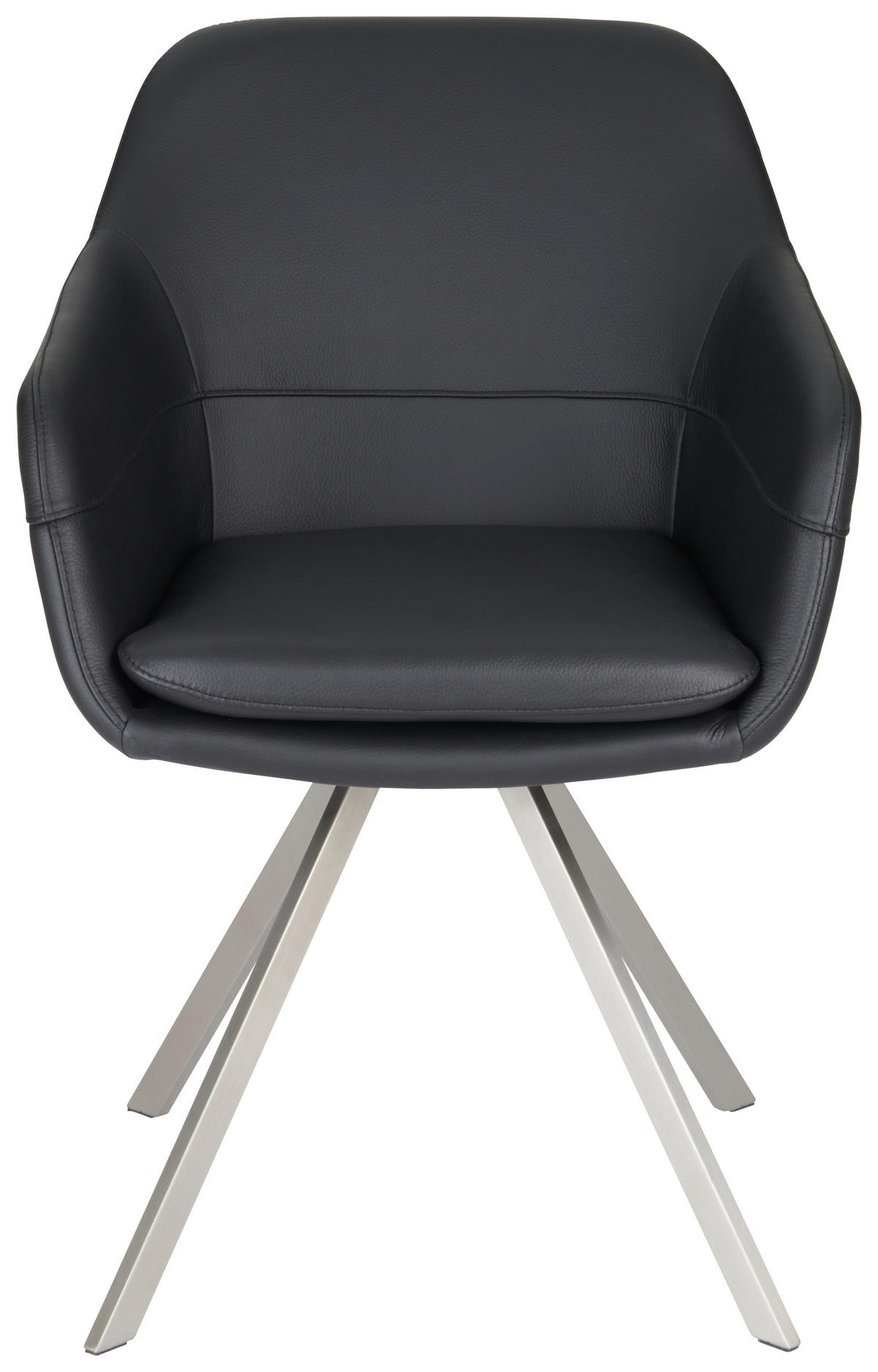 ARMLEHNSTUHL  in Edelstahl Echtleder pigmentiert  - Edelstahlfarben/Schwarz, Design, Leder/Metall (60,5/86/62,5cm) - Novel