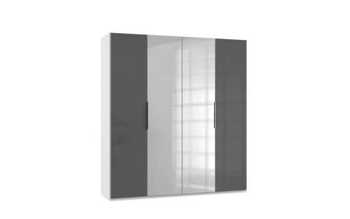 DREHTÜRENSCHRANK 200/216/58 cm 4-türig Grau, Weiß  - Chromfarben/Weiß, MODERN, Glas/Holzwerkstoff (200/216/58cm) - MID.YOU