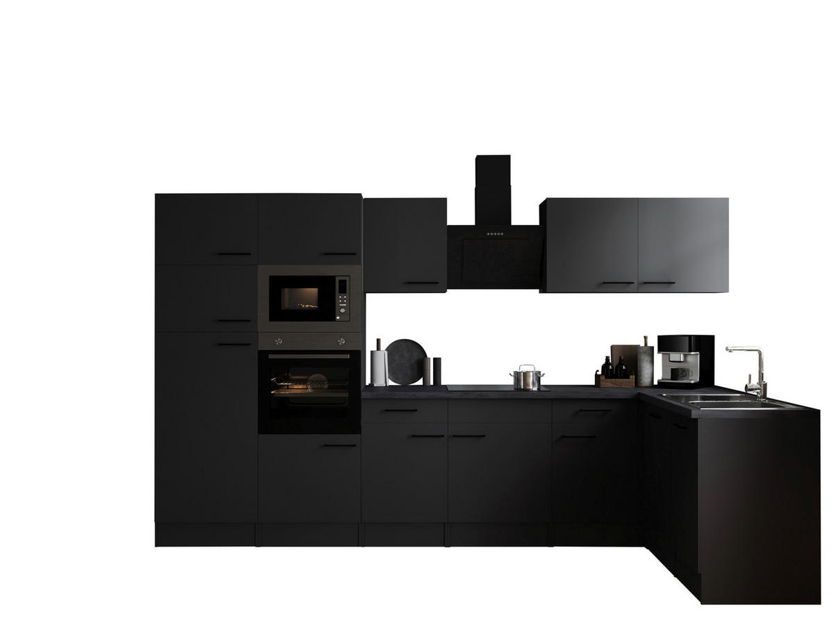ECKKÜCHE - Dunkelgrau/Schwarz, Design, Holzwerkstoff/Metall (340/172cm) - Respekta