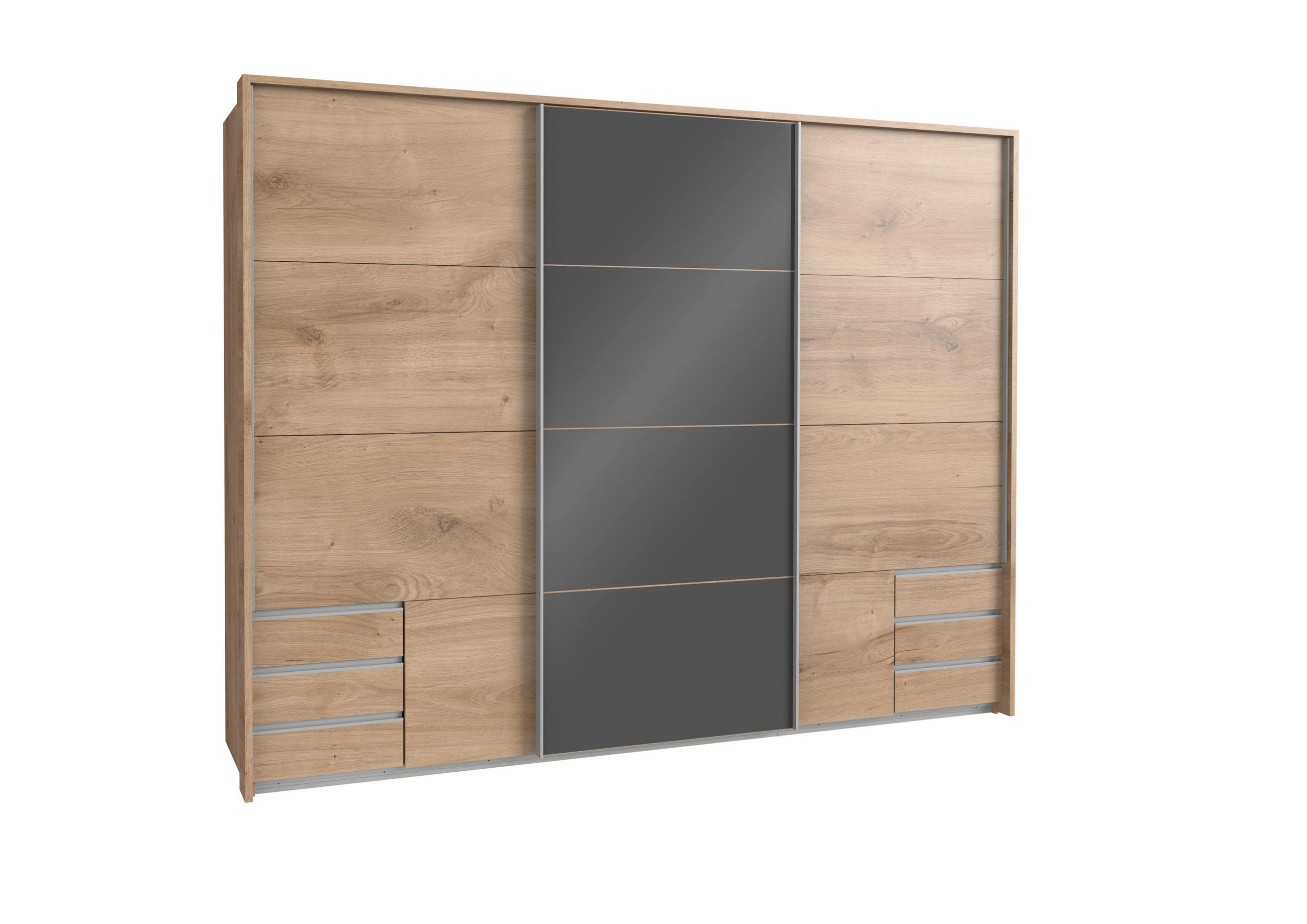 OMARA Z DRSNIMI VRATI, hrast siva, barve hrasta - siva/barve hrasta, Design, steklo/leseni material (270/210/65cm) - Novel