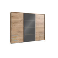 OMARA Z DRSNIMI VRATI, hrast siva, barve hrasta  - siva/barve hrasta, Design, steklo/leseni material (270/210/65cm) - Novel