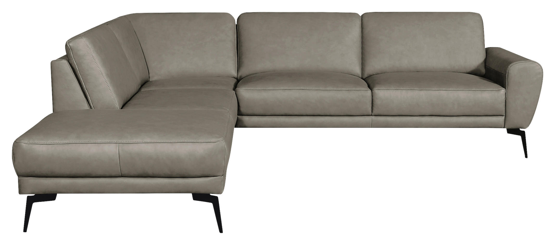 ECKSOFA in Echtleder Grau  - Schwarz/Grau, Design, Leder/Metall (250/273cm) - Livetastic