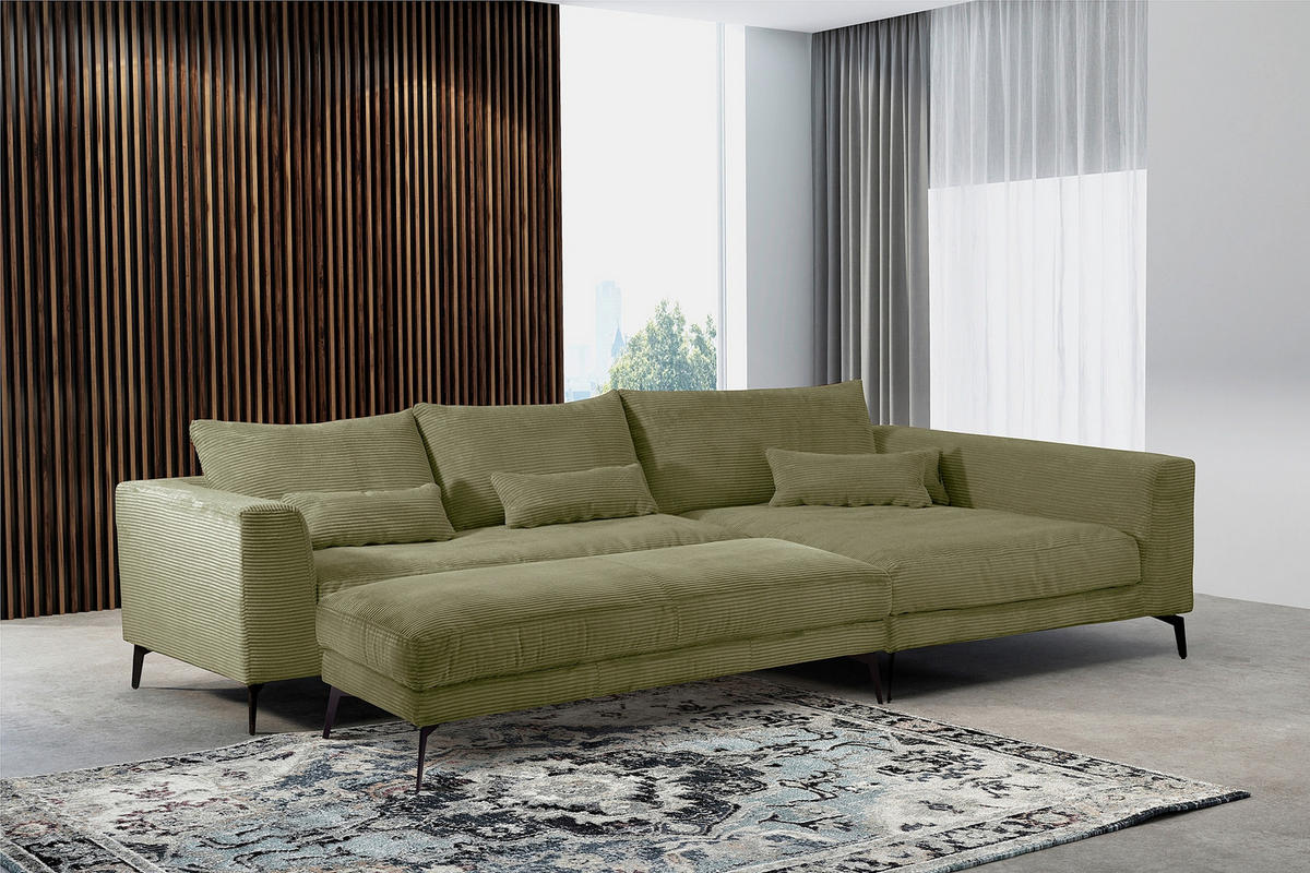 HOCKER Textil Olivgrün  - Schwarz/Olivgrün, Design, Textil/Metall (163/46/62cm) - Livetastic