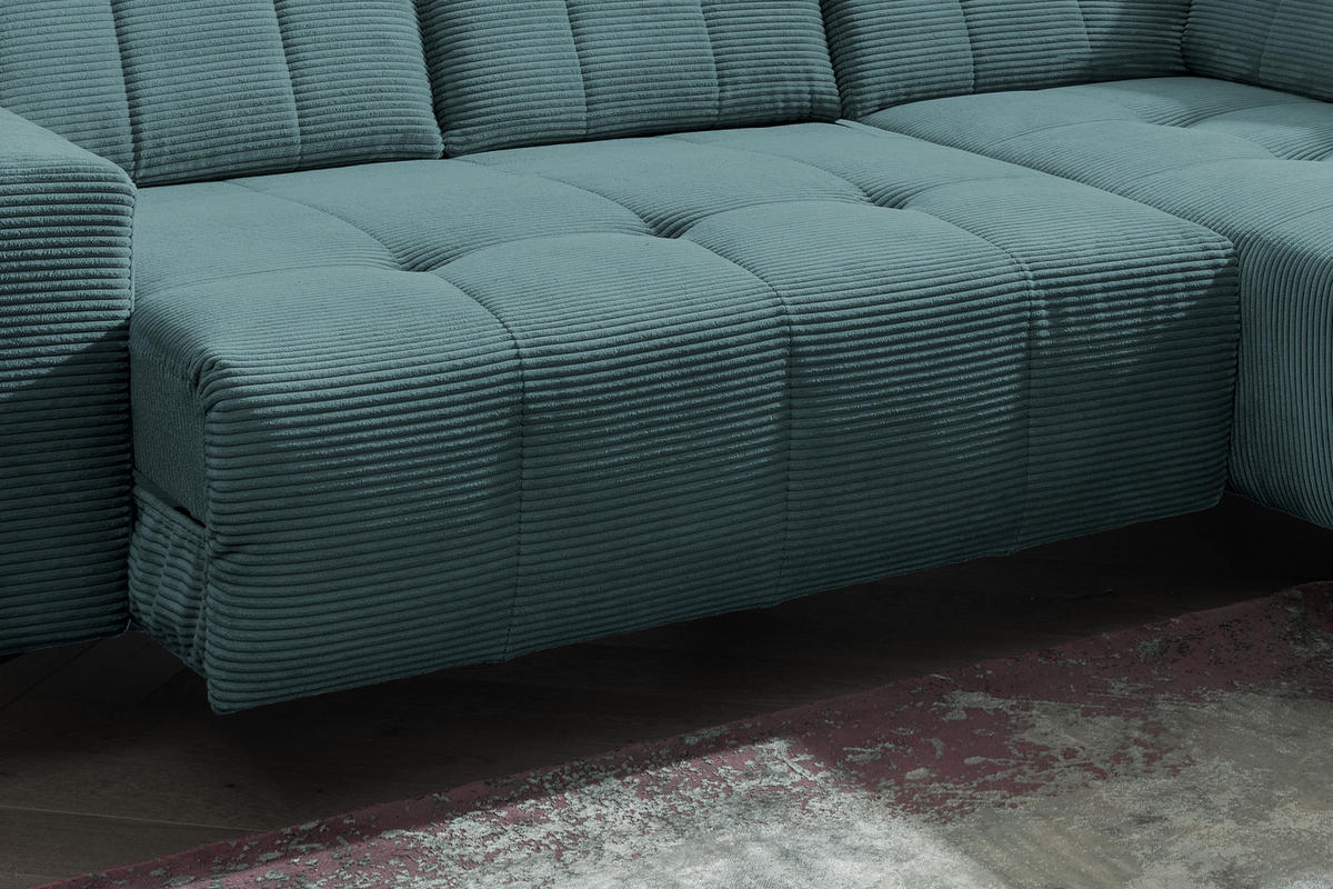 ECKSOFA in Cord Petrol  - Petrol/Schwarz, Modern, Textil/Metall (261/200cm) - Livetastic