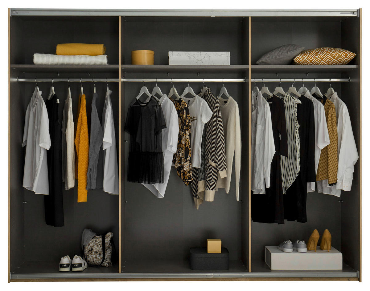 SCHWEBETÜRENSCHRANK in Graphitfarben, Eichefarben  - Eichefarben/Graphitfarben, Konventionell, Holzwerkstoff/Metall (270/210/60cm) - Ti'me