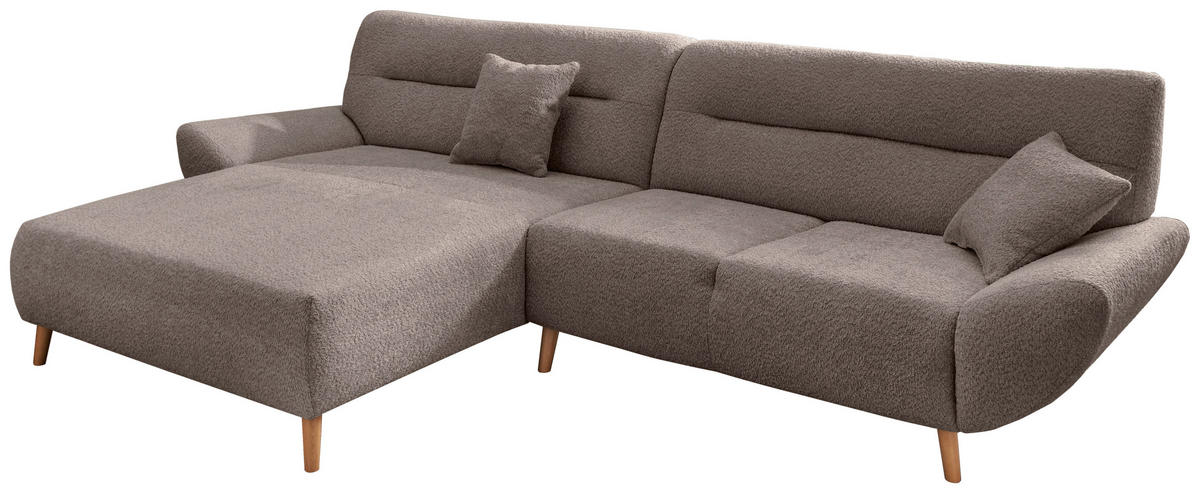 ECKSOFA Taupe Bouclé  - Taupe/Wildeiche, KONVENTIONELL, Holz/Textil (166cm) - MID.YOU