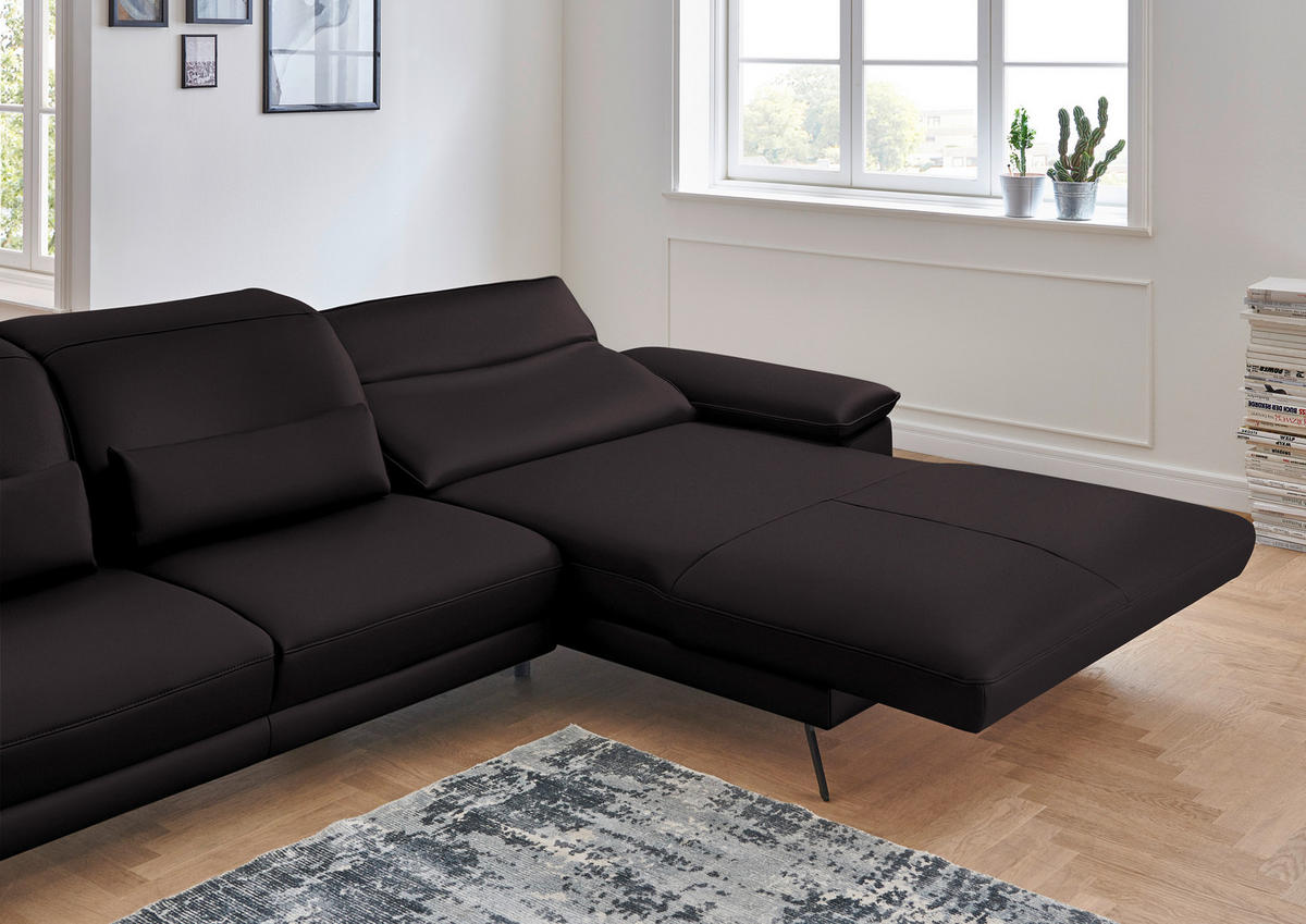 ECKSOFA in Echtleder Dunkelbraun  328/193 cm  - Dunkelbraun/Schwarz, Design, Leder/Metall (328/193cm) - Dieter Knoll