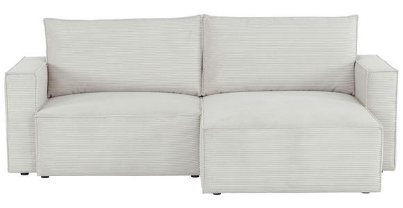 ECKSOFA Hellgrau Feincord  inkl. Rückenkissen, Bettkasten, Schlaffunktion, Rücken echt, Liegefläche im Originalstoff  - Hellgrau/Schwarz, KONVENTIONELL, Kunststoff/Textil (242/151cm) - Carryhome