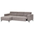 ECKSOFA Taupe Cord Rücken echt, Kopfteilverstellung, Sitzvorzug  - Taupe/Schwarz, KONVENTIONELL, Textil/Metall (170/257cm) - Carryhome