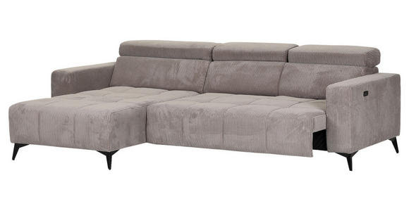ECKSOFA Taupe Cord Rücken echt, Kopfteilverstellung, Sitzvorzug  - Taupe/Schwarz, KONVENTIONELL, Textil/Metall (170/257cm) - Carryhome