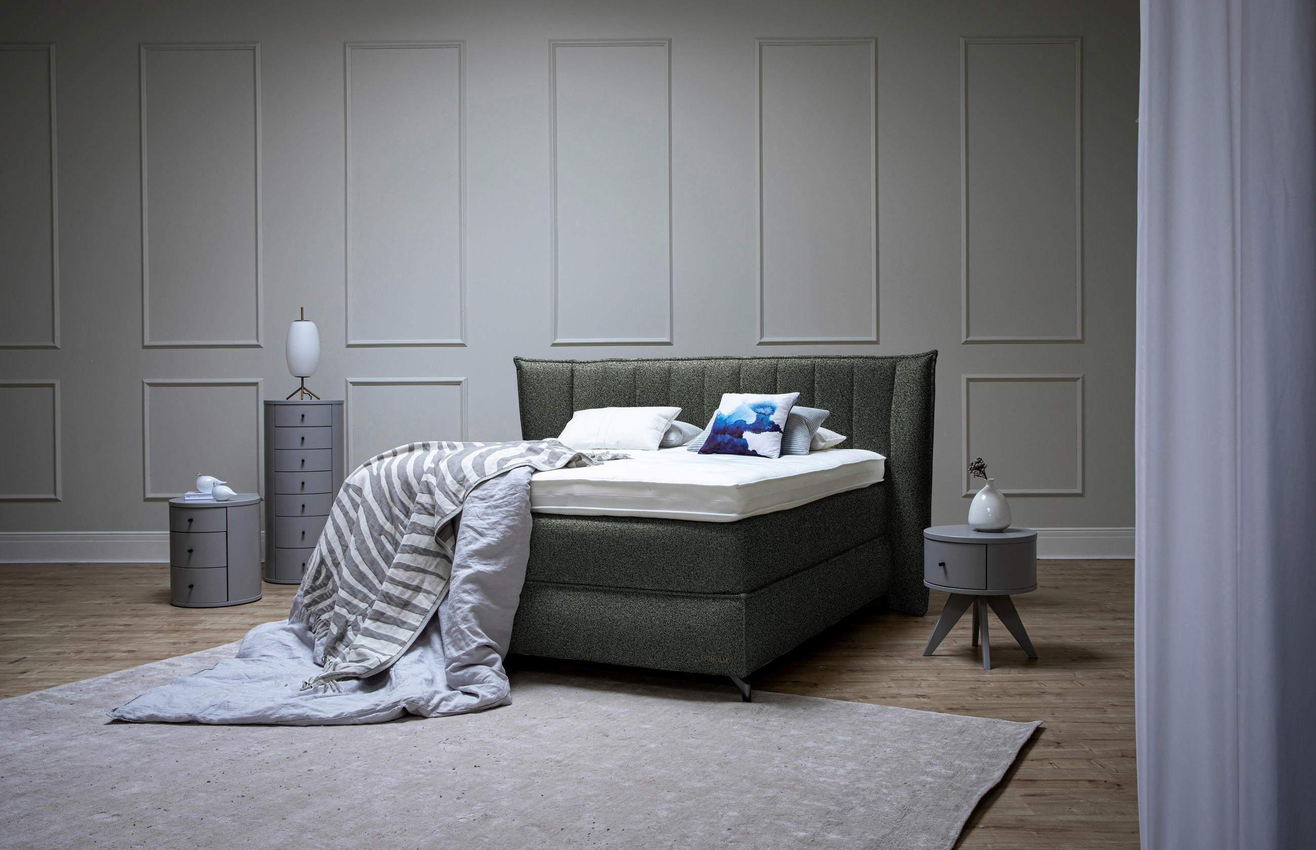 BOXSPRINGBETT 180/200 cm  in Graugrün  - Schwarz/Graugrün, KONVENTIONELL, Holz/Textil (180/200cm) - Sjöholm
